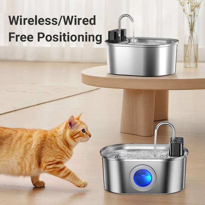 3.2L Stainless Steel Wireless Pet Water Drinking Fountain 4000mAh